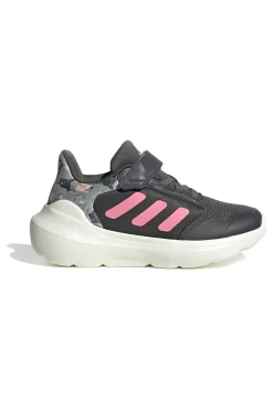 Sneakers grigie con dettagli rosa e chiusura a strappo Adidas Tensaur Run 3.0 El C