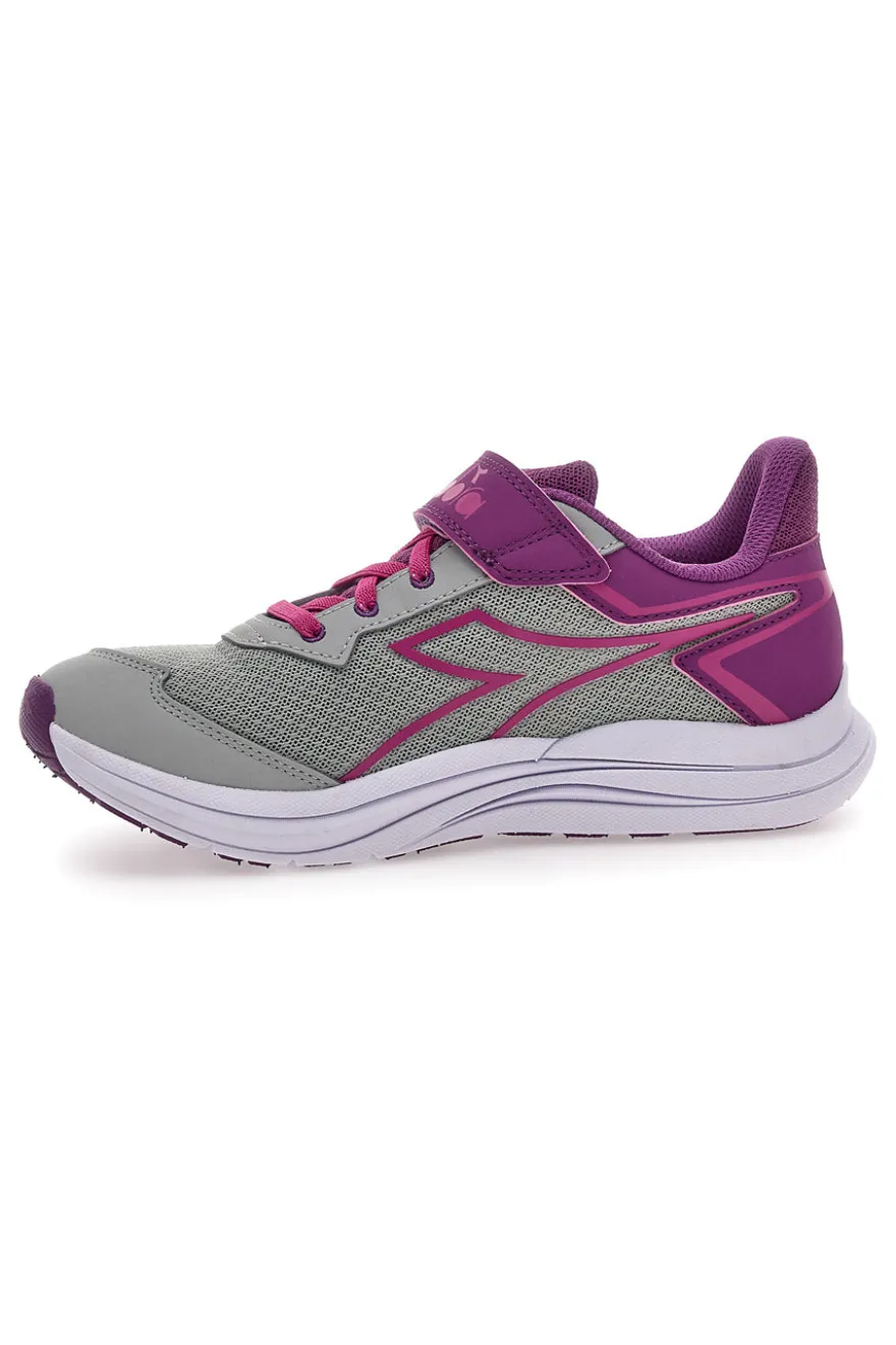 Sneakers grigie e fucsia con strappo e lacci elastici Diadora Snipe 3 JR
