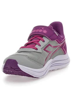 Sneakers grigie e fucsia con strappo e lacci elastici Diadora Snipe 3 JR