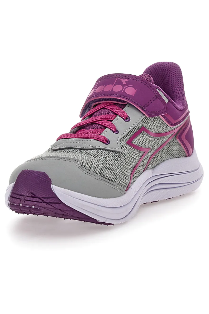 Sneakers grigie e fucsia con strappo e lacci elastici Diadora Snipe 3 JR