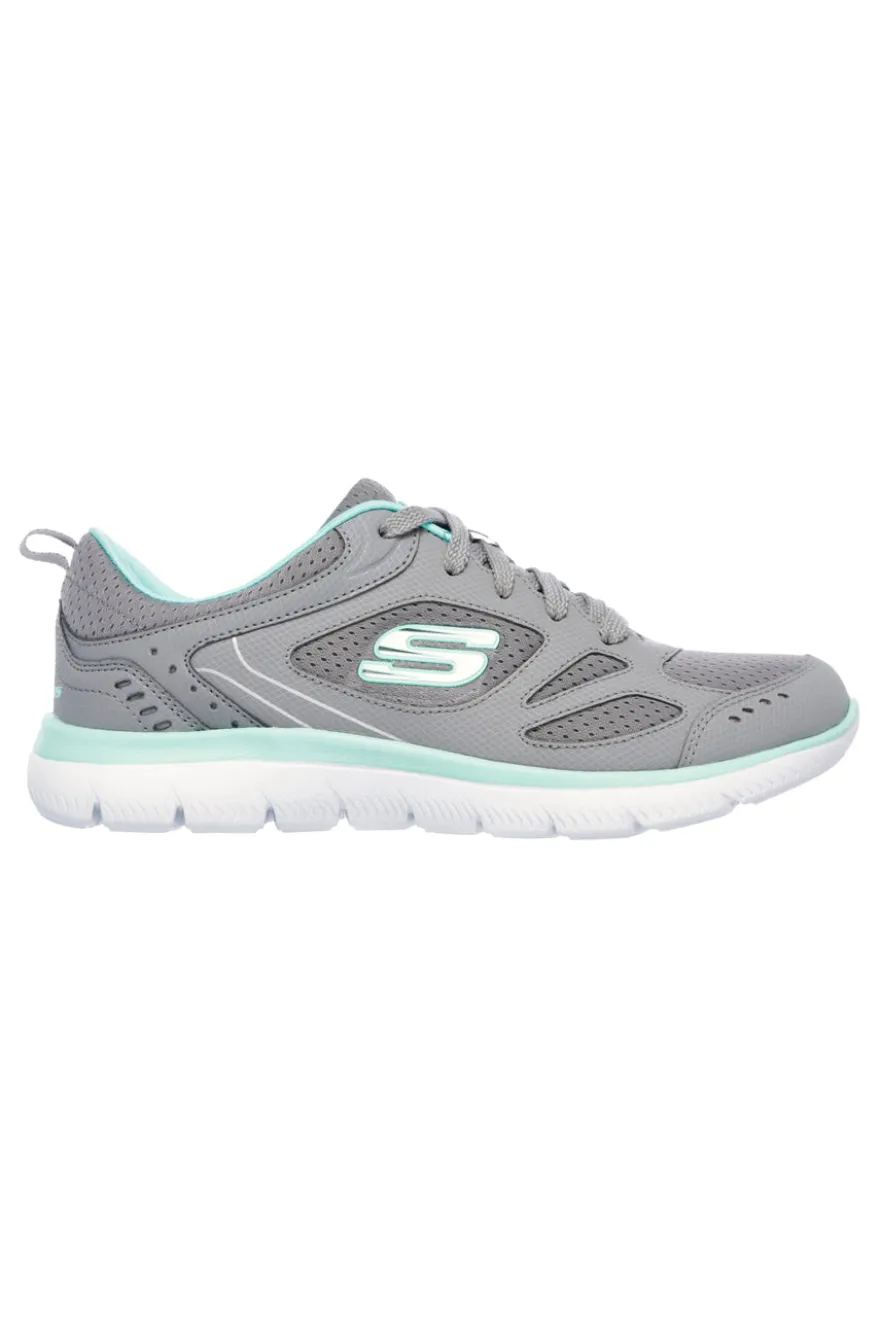 Sneakers grigie e verde acqua in pelle e mesh con Memory Foam Skechers Summits Suited