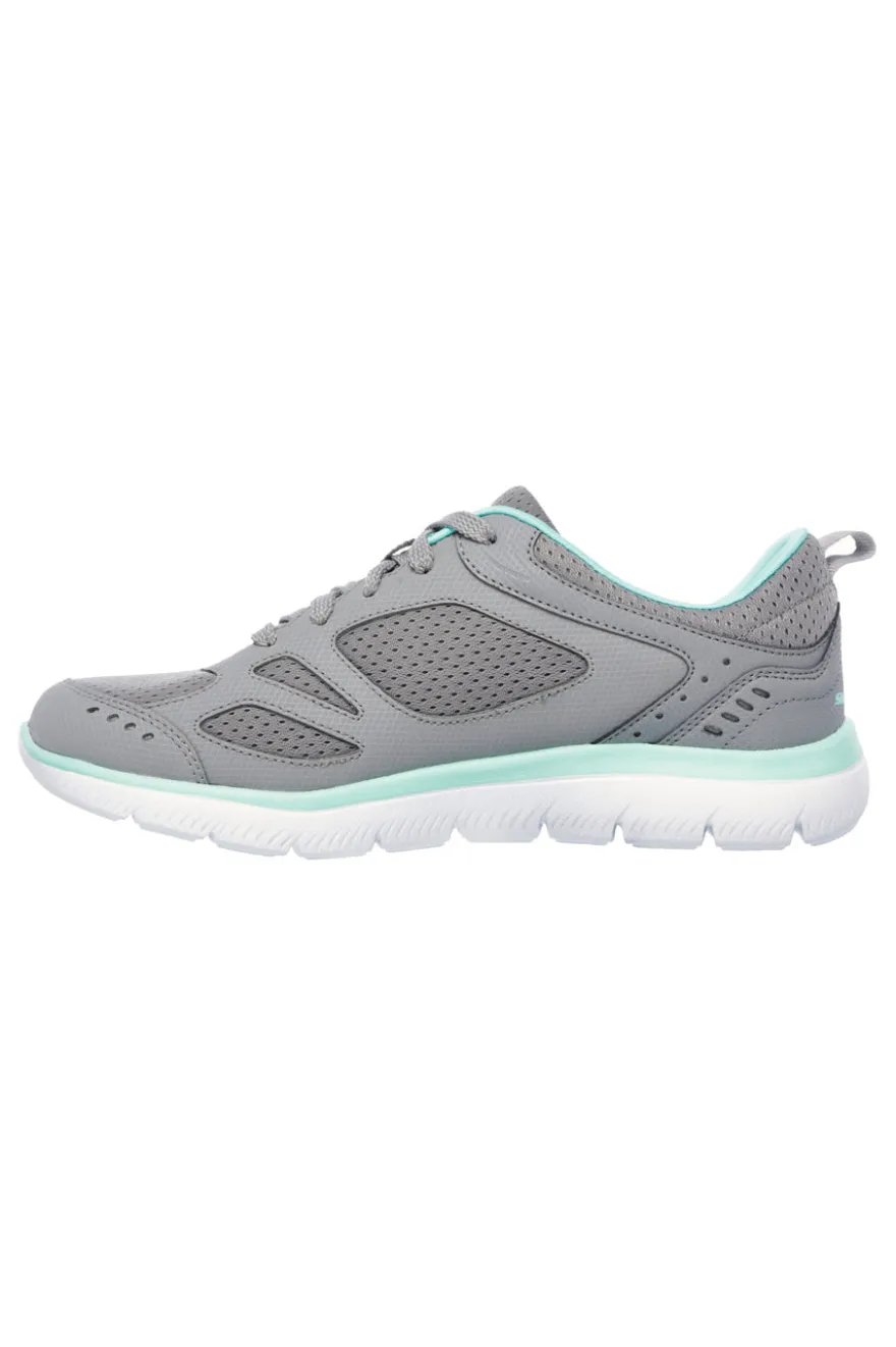 Sneakers grigie e verde acqua in pelle e mesh con Memory Foam Skechers Summits Suited