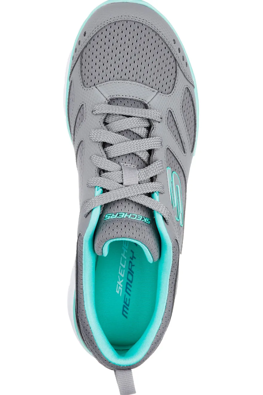 Sneakers grigie e verde acqua in pelle e mesh con Memory Foam Skechers Summits Suited