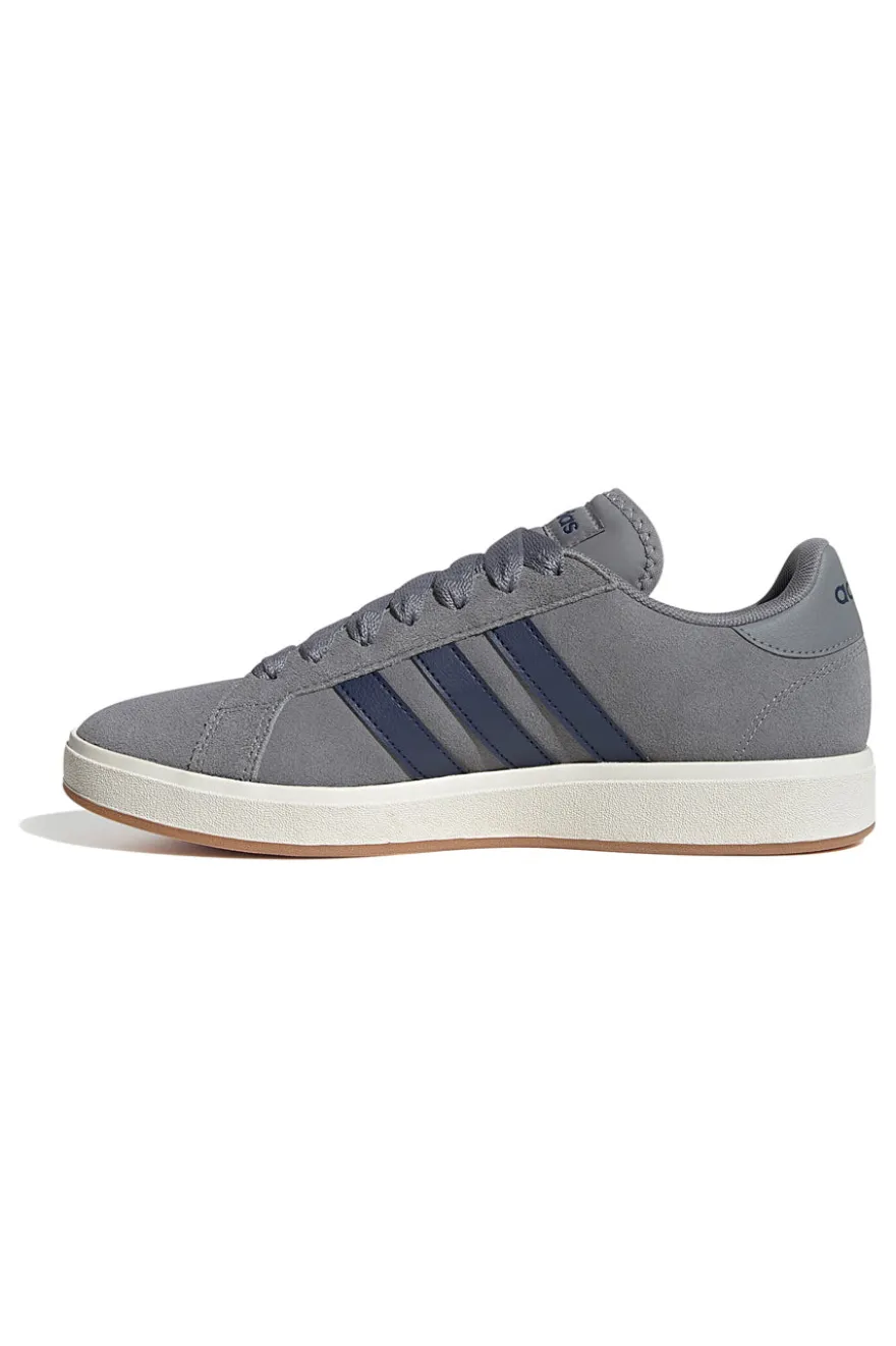 Sneakers grigie in pelle con strisce blu Adidas Grand Court Base 00s