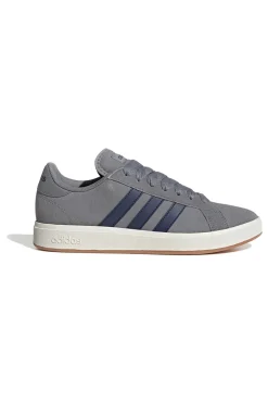 Sneakers grigie in pelle con strisce blu Adidas Grand Court Base 00s