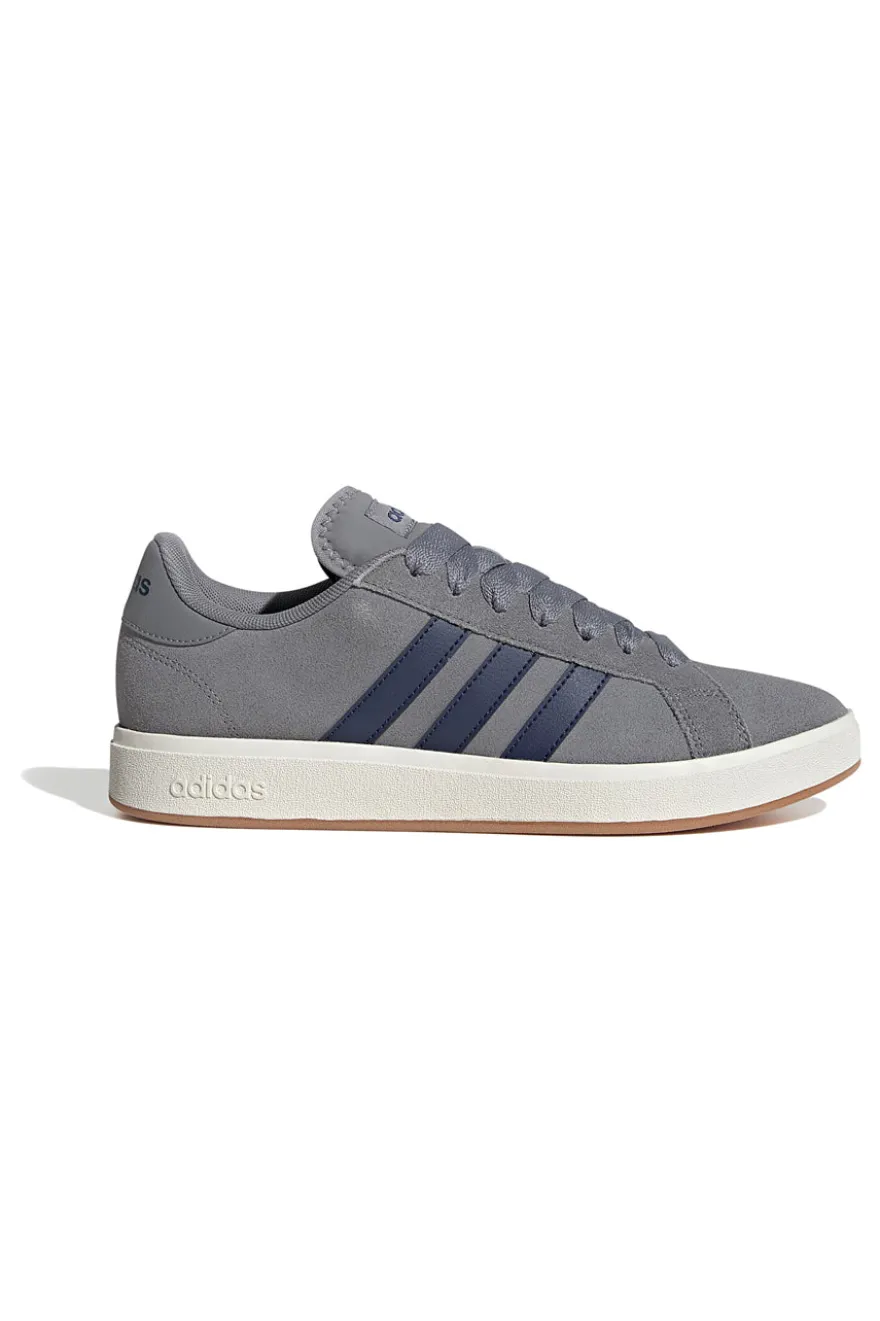 Sneakers grigie in pelle con strisce blu Adidas Grand Court Base 00s