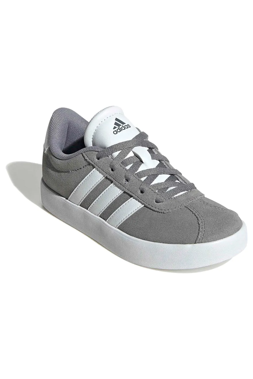 Sneakers grigie in suede con 3 strisce bianche Adidas VL Court 3.0 K