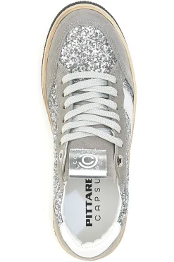 Sneakers grigio argento in pelle con dettagli glitter Made in Italy Pittarello Capsule Kelly