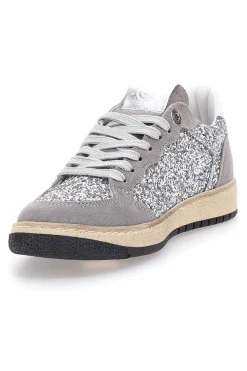 Sneakers grigio argento in pelle con dettagli glitter Made in Italy Pittarello Capsule Kelly