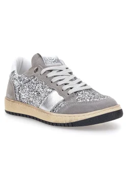 Sneakers grigio argento in pelle con dettagli glitter Made in Italy Pittarello Capsule Kelly