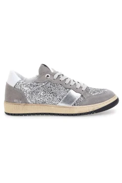Sneakers grigio argento in pelle con dettagli glitter Made in Italy Pittarello Capsule Kelly