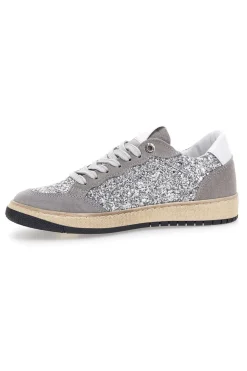 Sneakers grigio argento in pelle con dettagli glitter Made in Italy Pittarello Capsule Kelly