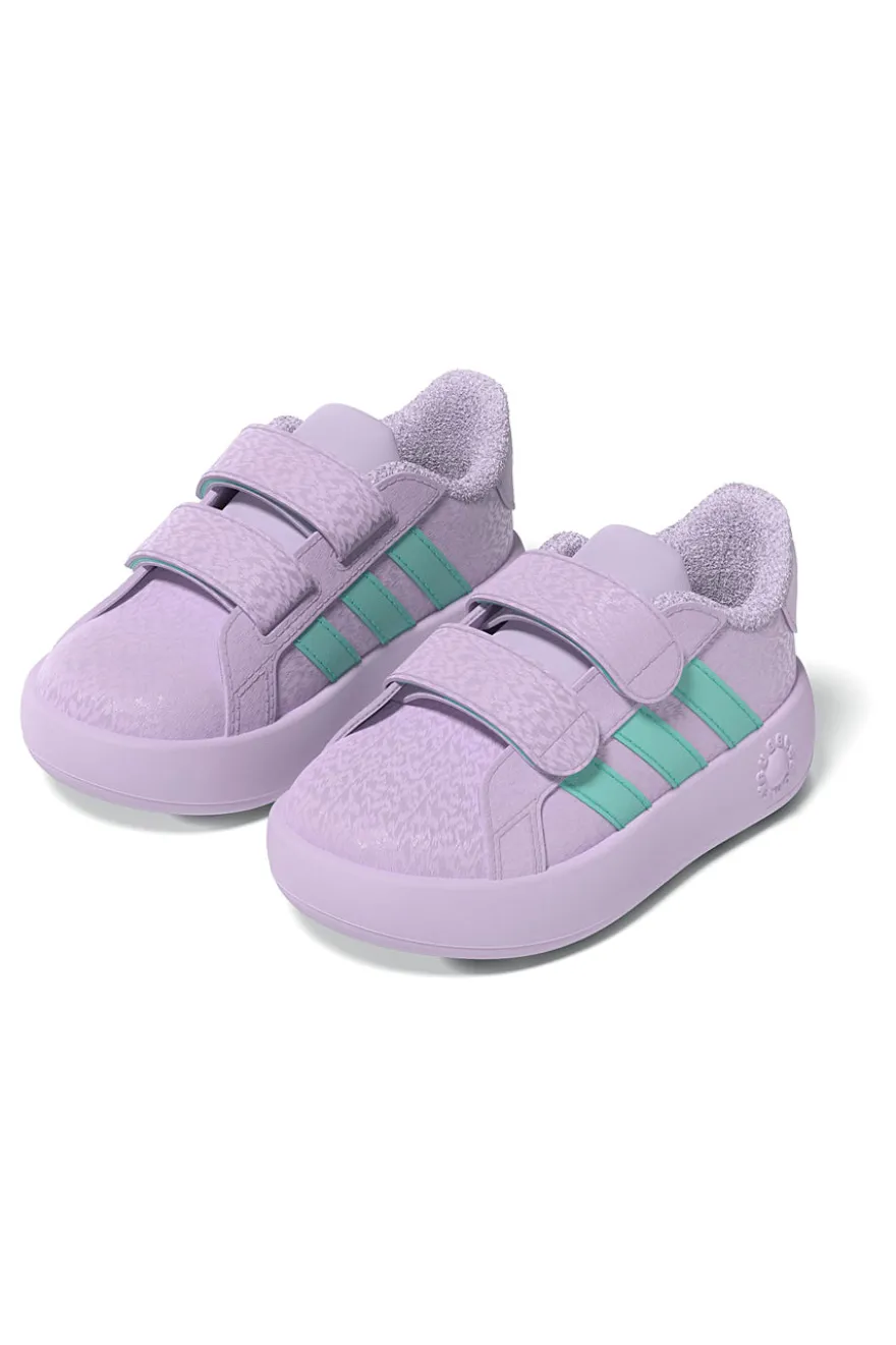 Sneakers lilla con strisce verdi e doppio strappo Adidas Grand Court Frozen Cf I