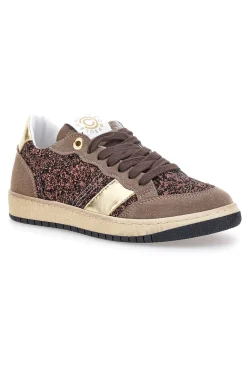 Sneakers marroni almond in pelle con dettagli glitter Pittarello Capsule Kelly Made in Italy