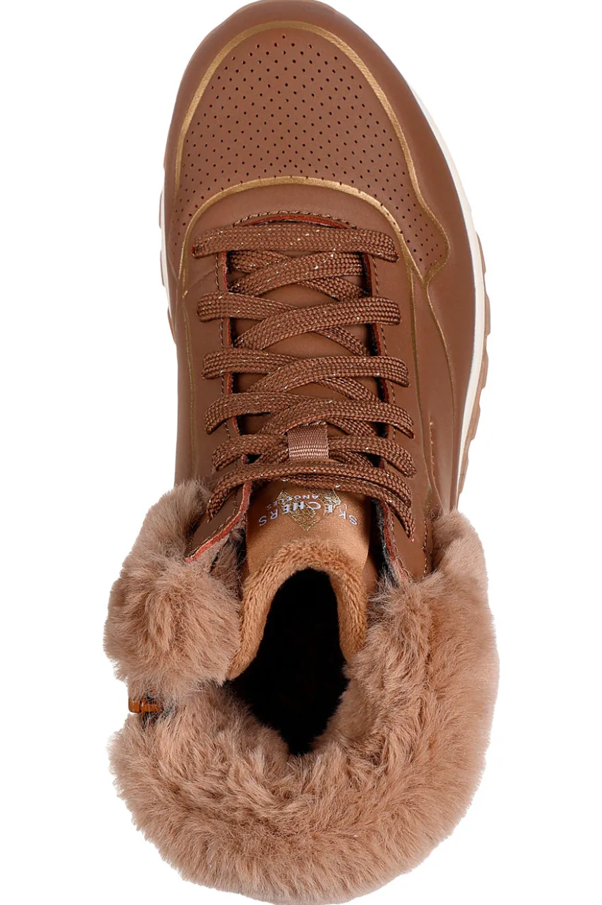 Sneakers marroni con dettagli shimmer e pelliccia Skechers UNO RUGGED FALL SHIMMER
