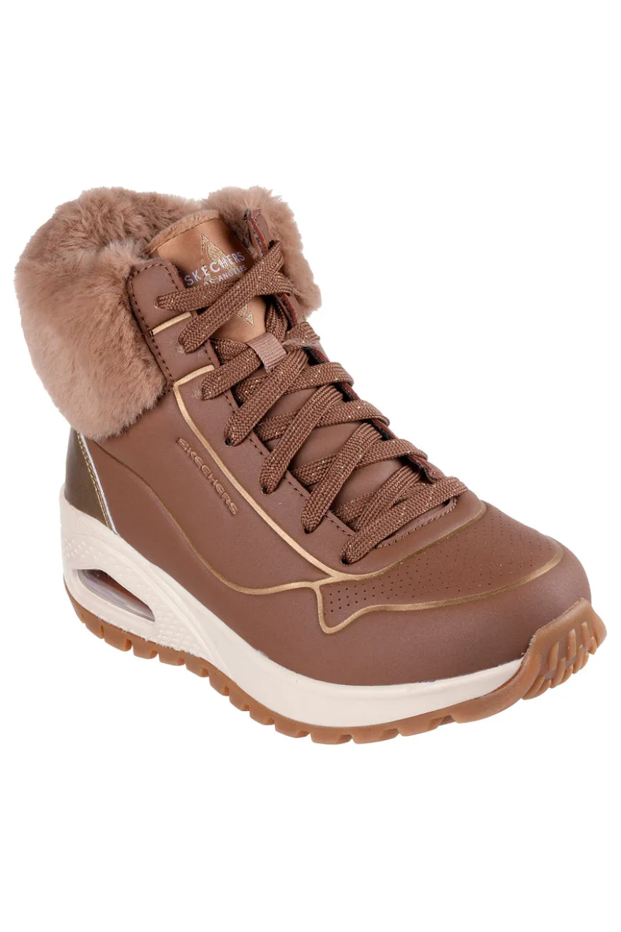 Sneakers marroni con dettagli shimmer e pelliccia Skechers UNO RUGGED FALL SHIMMER