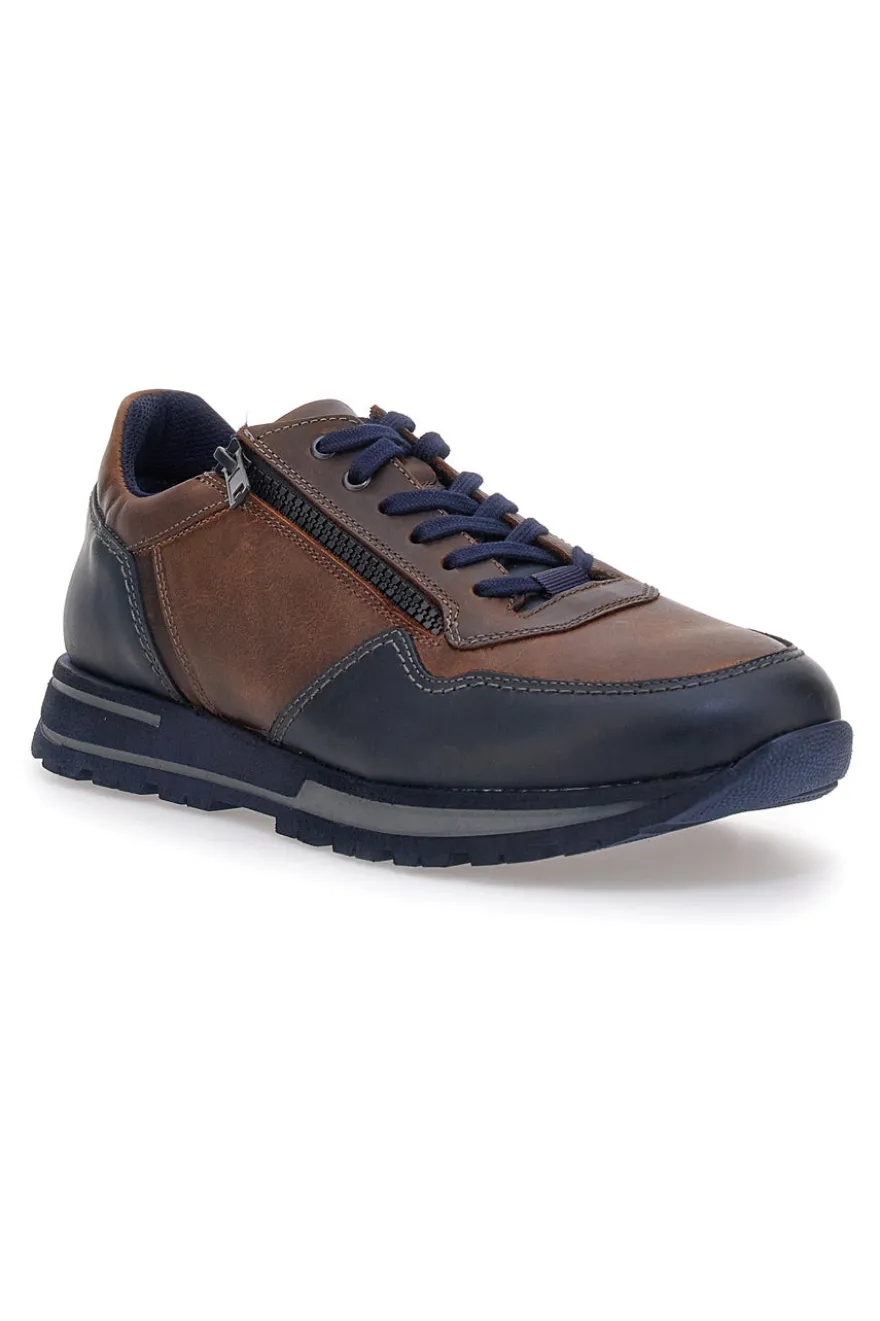 Sneakers marroni e blu in pelle con zip laterale Pittarello eco 25275003