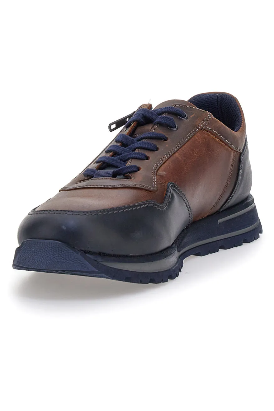Sneakers marroni e blu in pelle con zip laterale Pittarello eco 25275003