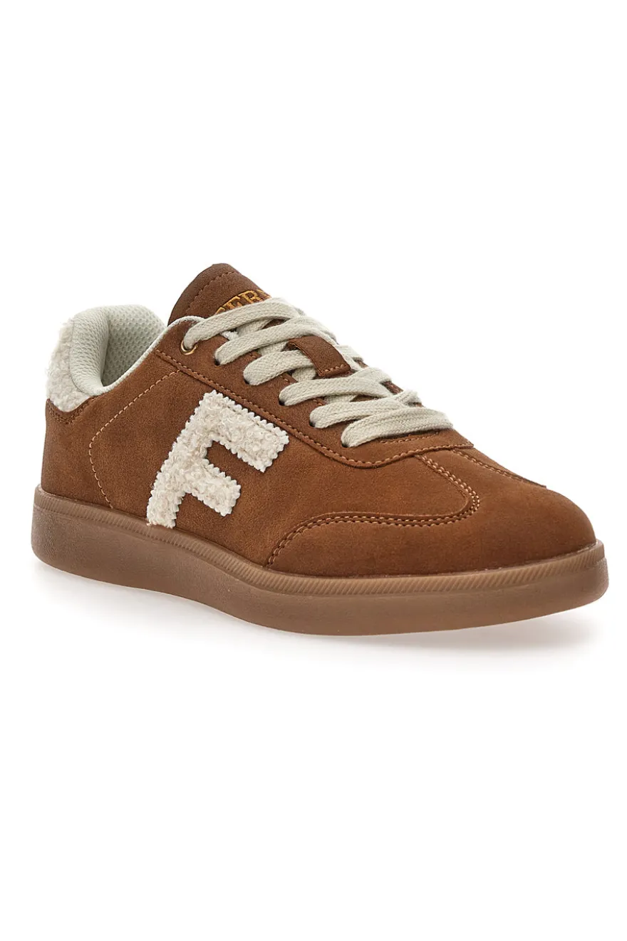 Sneakers marroni in effetto suede con logo ricamato Ferre' F501C532