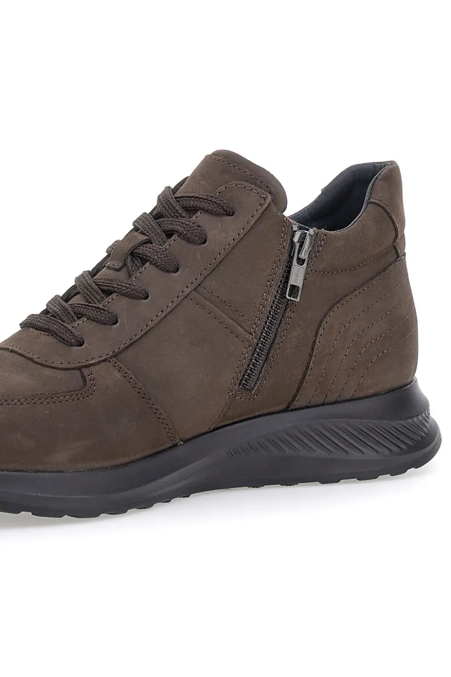 Sneakers marroni in pelle con zip laterale Pittarello 24097621 da Uomo