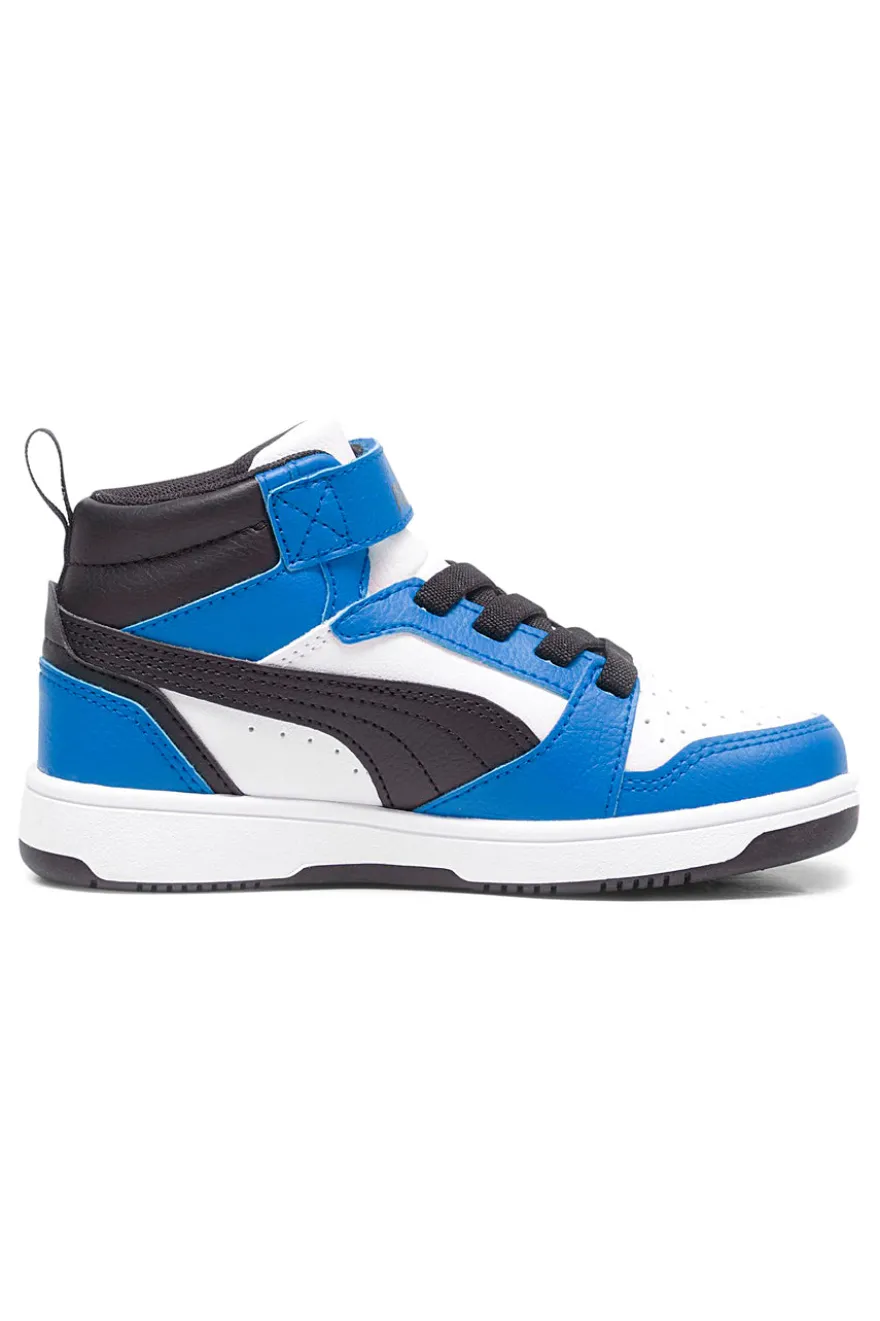 Sneakers mid bianche e blu con strappo Puma Rebound V6 Mid AC+ PS