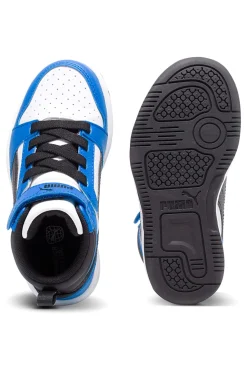 Sneakers mid bianche e blu con strappo Puma Rebound V6 Mid AC+ PS