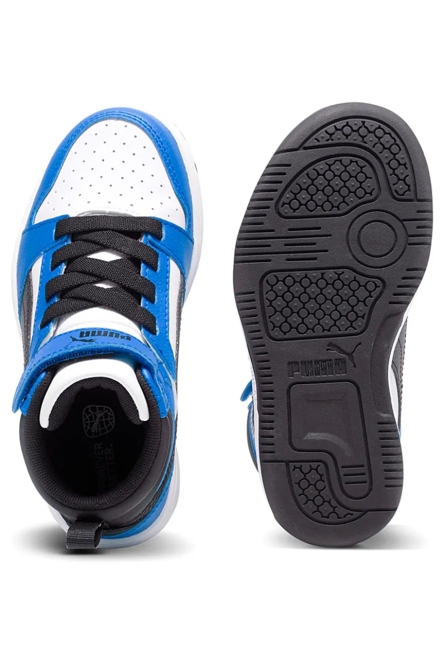 Sneakers mid bianche e blu con strappo Puma Rebound V6 Mid AC+ PS