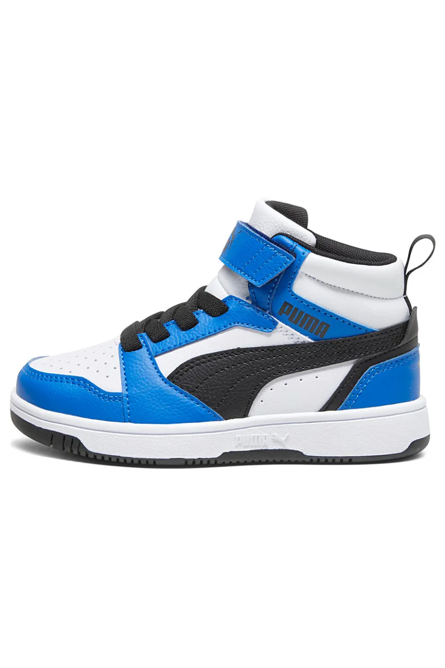 Sneakers mid bianche e blu con strappo Puma Rebound V6 Mid AC+ PS
