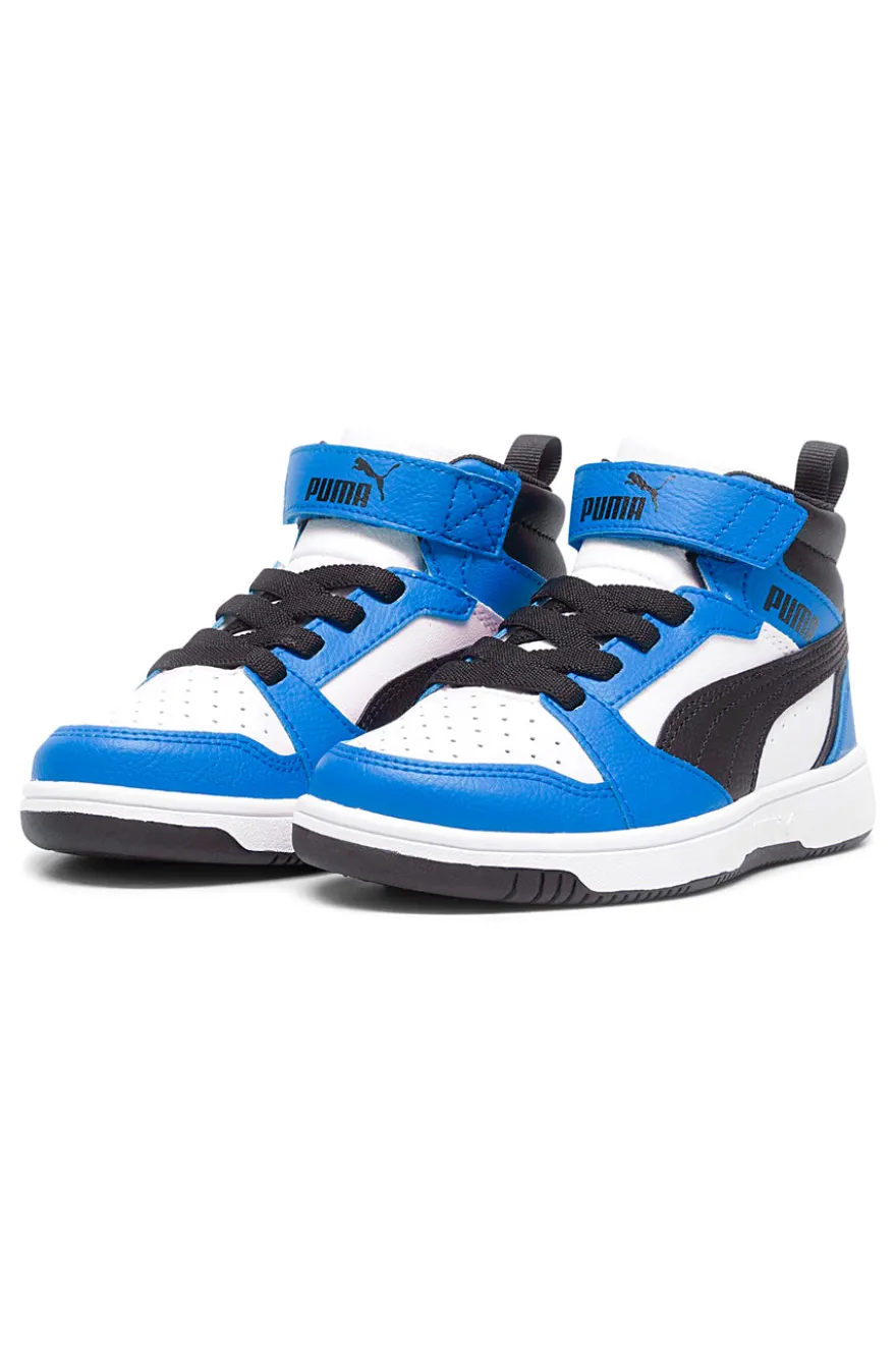 Sneakers mid bianche e blu con strappo Puma Rebound V6 Mid AC+ PS