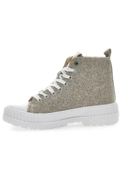 Sneakers Mid Cut Cotton Belt Linen Beige