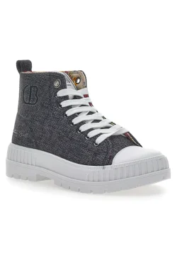 Sneakers Mid Cut Cotton Belt Linen Nere