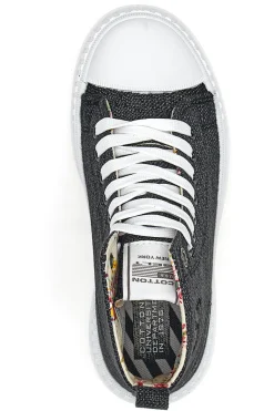 Sneakers Mid Cut Cotton Belt Linen Nere