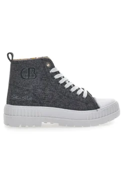 Sneakers Mid Cut Cotton Belt Linen Nere