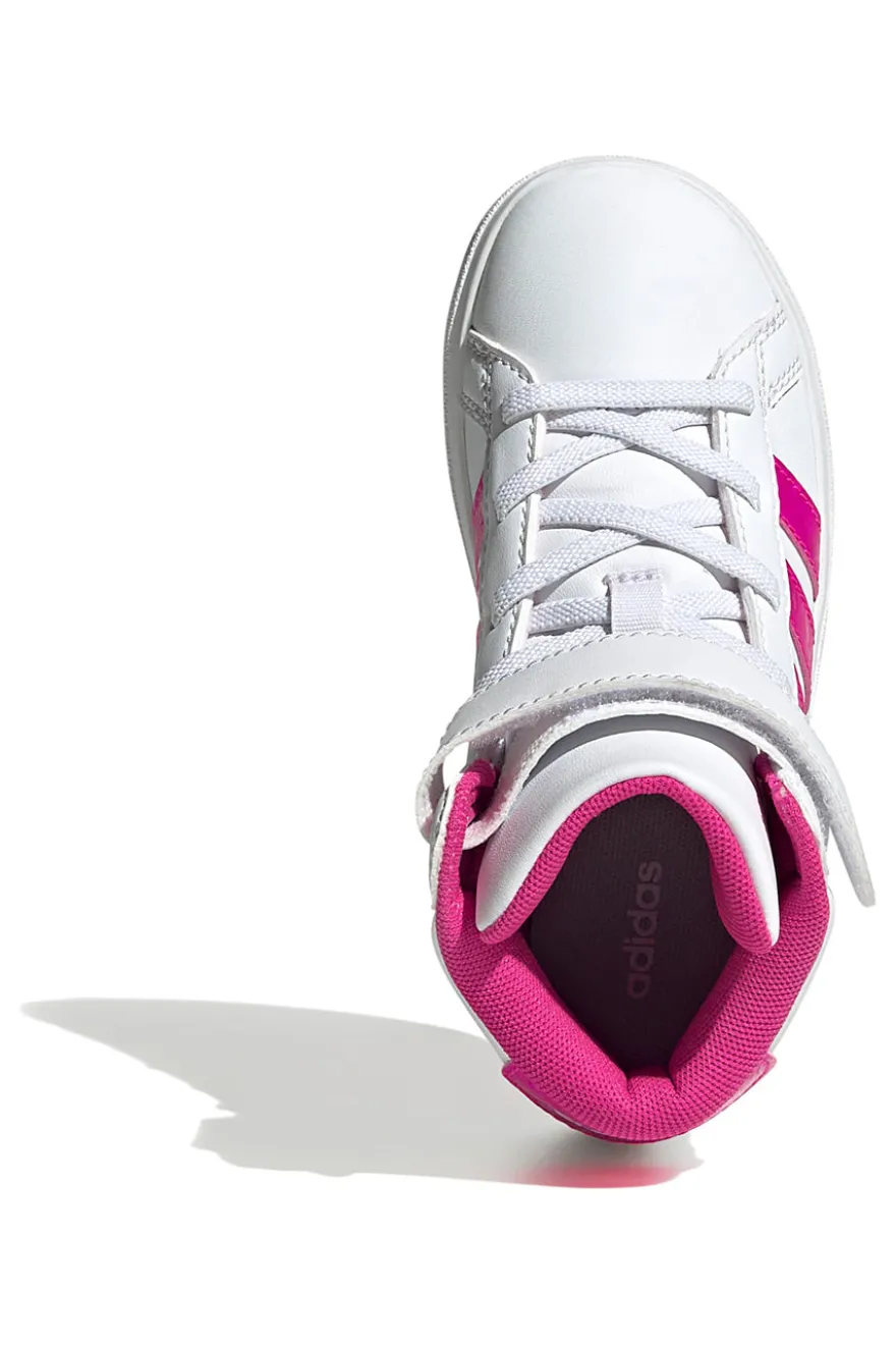 Sneakers mid-cut bianche con strisce fucsia Adidas Grand Court Mid K