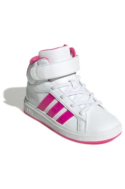Sneakers mid-cut bianche con strisce fucsia Adidas Grand Court Mid K