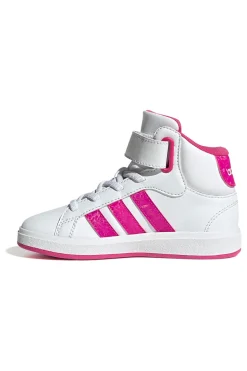 Sneakers mid-cut bianche con strisce fucsia Adidas Grand Court Mid K