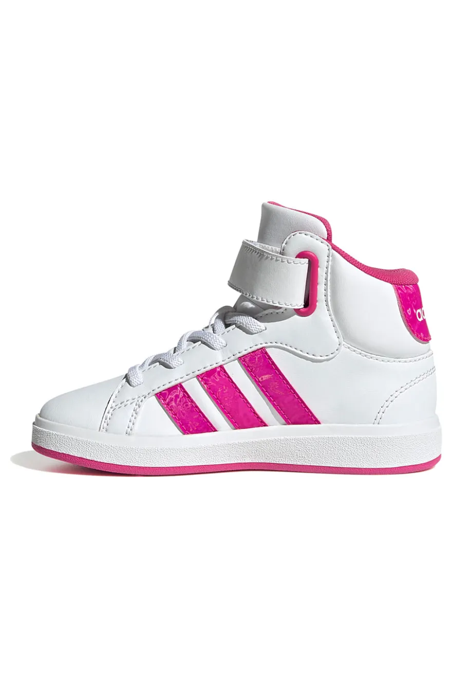 Sneakers mid-cut bianche con strisce fucsia Adidas Grand Court Mid K