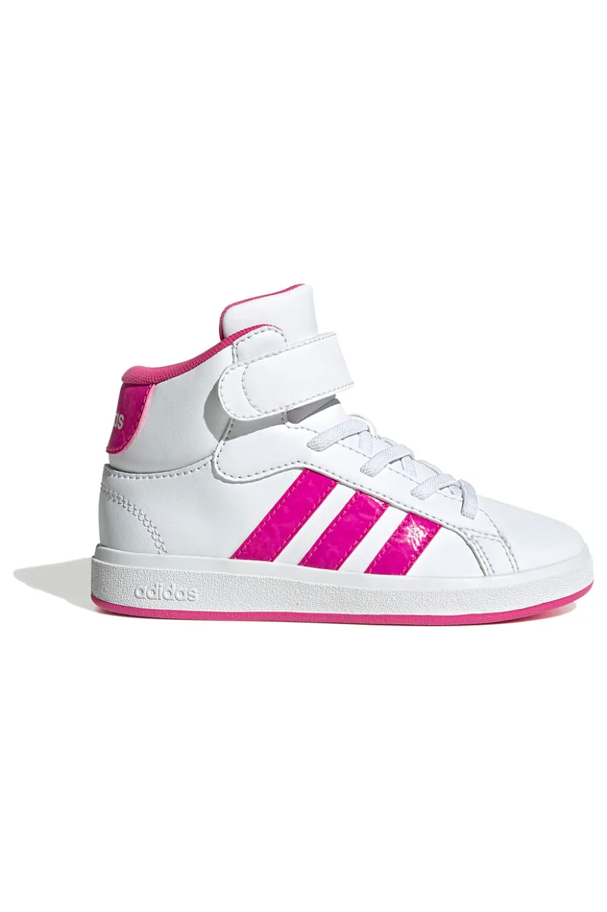 Sneakers mid-cut bianche con strisce fucsia Adidas Grand Court Mid K