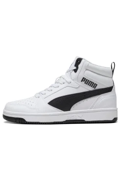 Sneakers Mid-Cut Bianche e Dettagli Neri Puma Rebound V6 Mid Jr