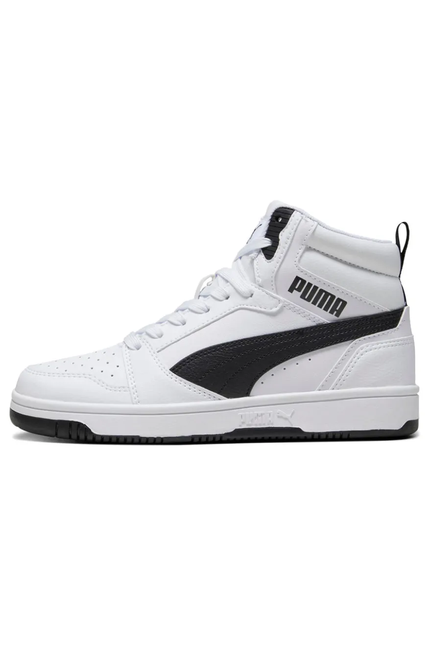 Sneakers Mid-Cut Bianche e Dettagli Neri Puma Rebound V6 Mid Jr