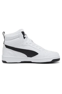 Sneakers Mid-Cut Bianche e Dettagli Neri Puma Rebound V6 Mid Jr