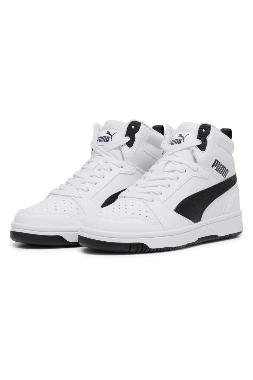 Sneakers Mid-Cut Bianche e Dettagli Neri Puma Rebound V6 Mid Jr