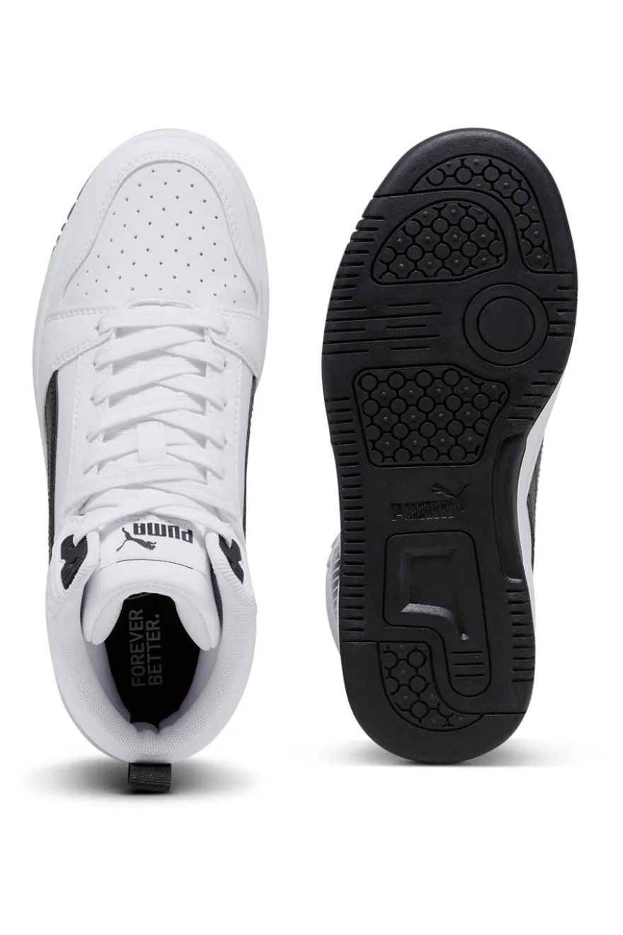 Sneakers Mid-Cut Bianche e Dettagli Neri Puma Rebound V6 Mid Jr