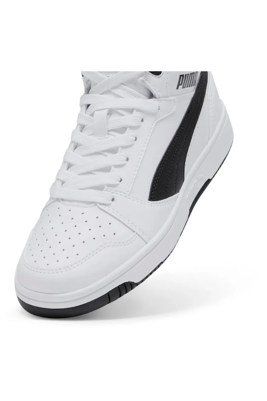 Sneakers Mid-Cut Bianche e Dettagli Neri Puma Rebound V6 Mid Jr