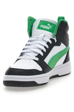 Sneakers Mid-Cut con Tomaia Traforata Puma REBOUND V6 MID JR Nere e Verdi