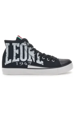 Sneakers Mid-Cut Nere e Bianche In Tela Leone 40