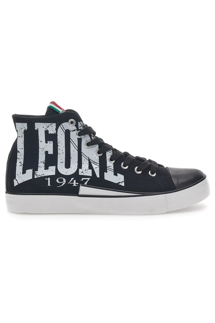 Sneakers Mid-Cut Nere e Bianche In Tela Leone 40