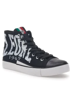 Sneakers Mid-Cut Nere e Bianche In Tela Leone 40