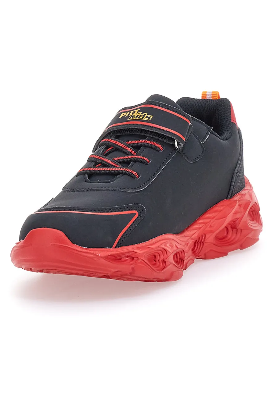 Sneakers Nere con Fiamma Rossa Laterale e Luci Pitt Kids K22886