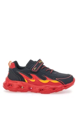 Sneakers Nere con Fiamma Rossa Laterale e Luci Pitt Kids K22886